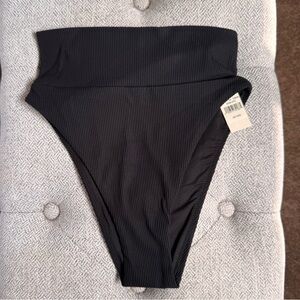 Aerie Womens High Cut Cheeky Black Bikini Swim Suit Bottoms Ribbed Size XXS